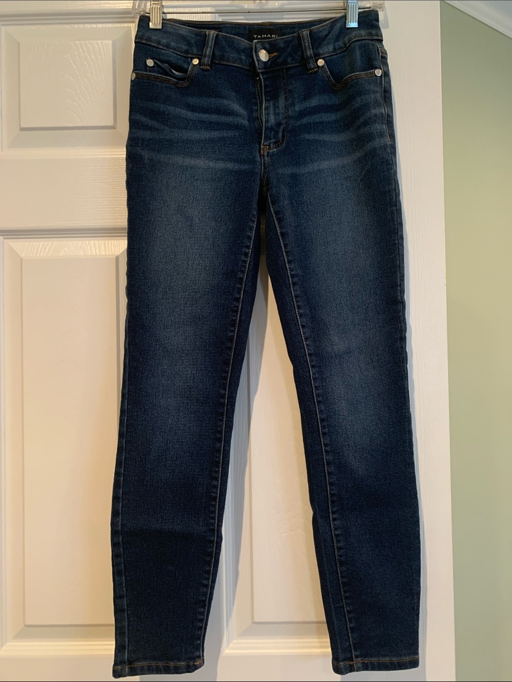 Tahari Navy Skinny Jeans with Subtle Whiskering